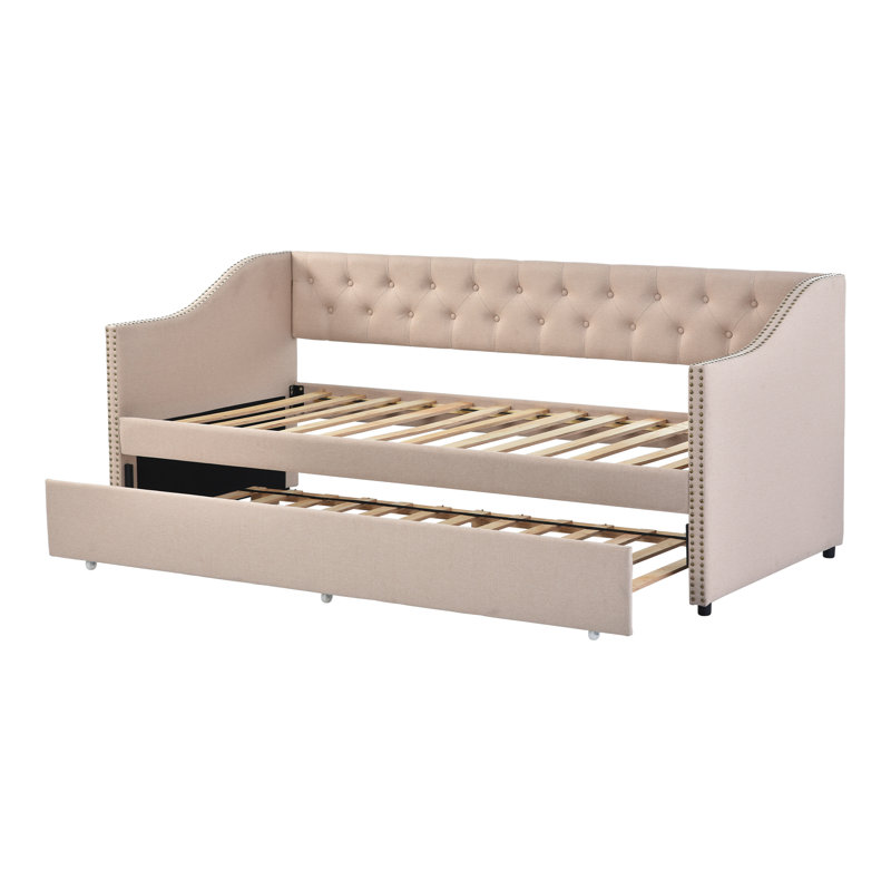 Antwerp Upholstered Daybed with Trundle, Beige