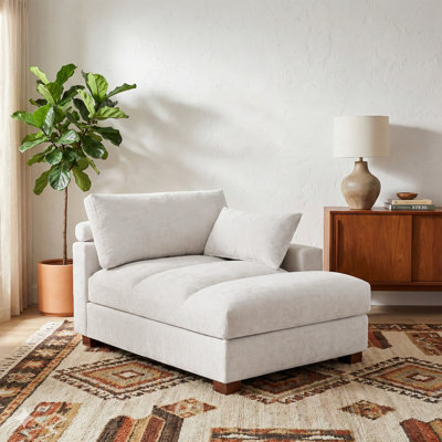 Bentura Oversized Upholstered Corduroy Chaise Lounge with Armrests & Throw Pillows