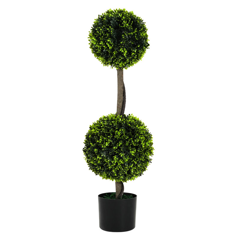 Arbre double artificiel 34 po avec pot, 2 pièces, en plastique et en bois, pré-empoté pour ajouter une touche de style à la maison, facile d'entretien, sans assemblage, 10 po de largeur x profondeur 33,5 po de hauteur, 2 décorations fonctionnelles rapides, basse
