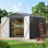Rangement d'extérieur en métal de 7,4 pi x P 7,4 pi avec plancher, structure en acier renforcé et portes verrouillables