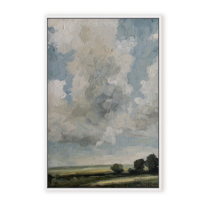 Nature Inspired Surreal Vistas: Abstract Realism Of Hills And Cloudy Skies, 36" H x 24" W x 2.375" D, Framed Canvas, White