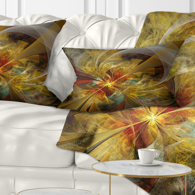 Motif de fleurs symétriques jaune vif - Coussin décoratif à imprimé floral