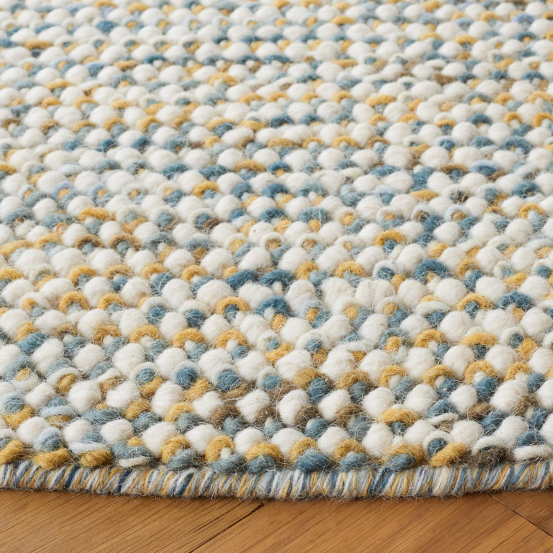 Tapis beige / bleu en laine tissé à la main Ardon, Rectangle 5 pi x 8 pi