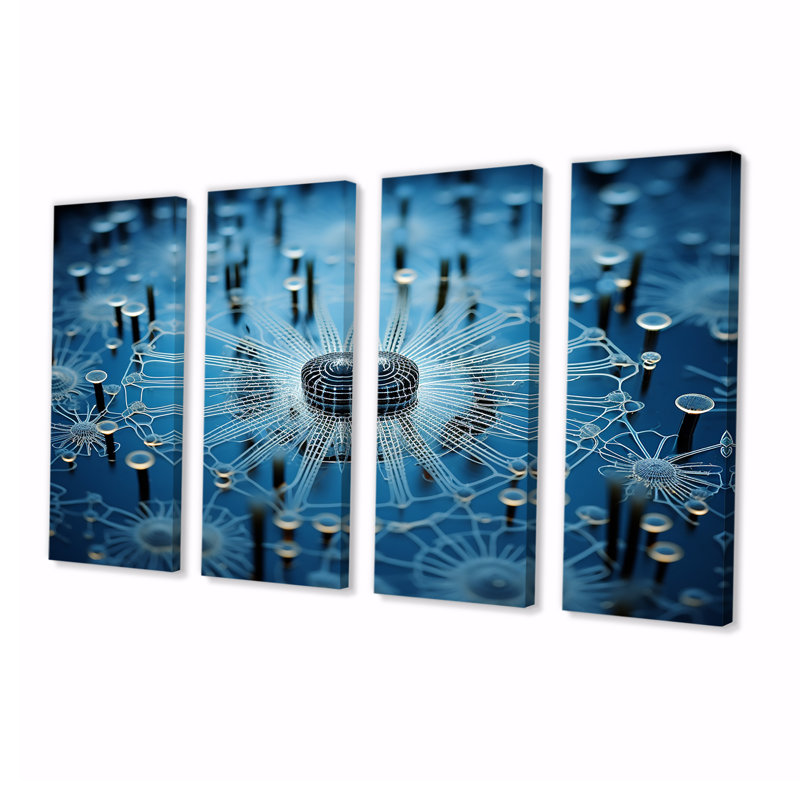 Macro Cel Life Blue - ensemble d'art mural abstrait 4 pièces, H 28 po x l 48 po