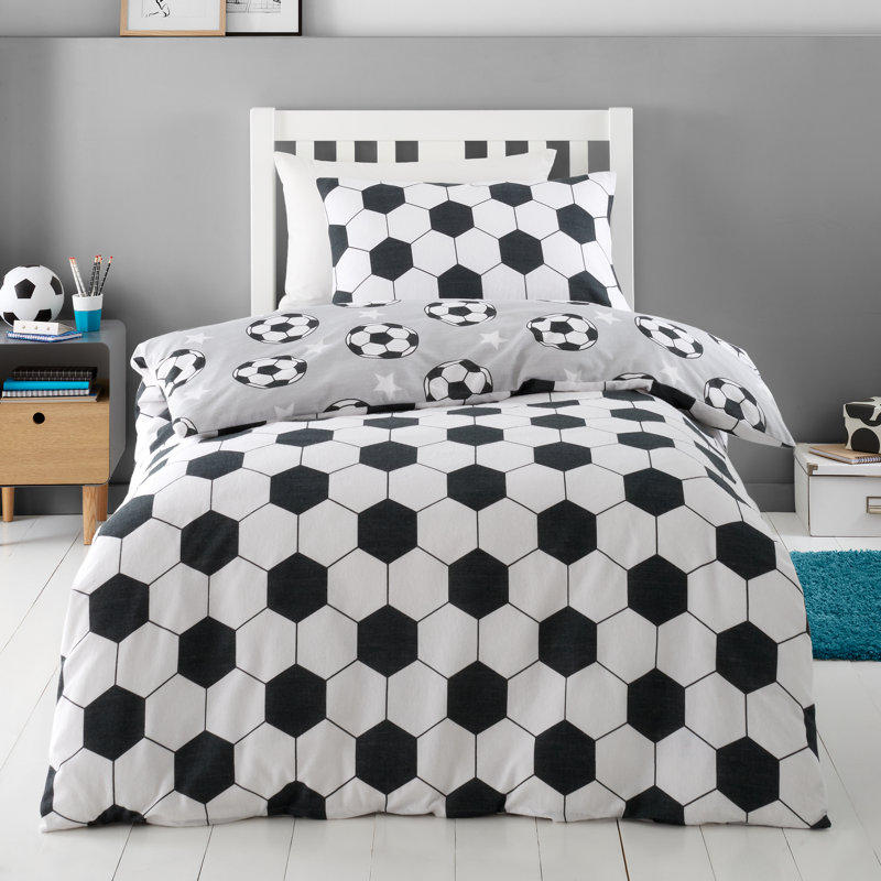 Brushed Cotton Football Stars Reversible Duvet Cover Set, Single Duvet Cover + 1 Standard Pillowcase