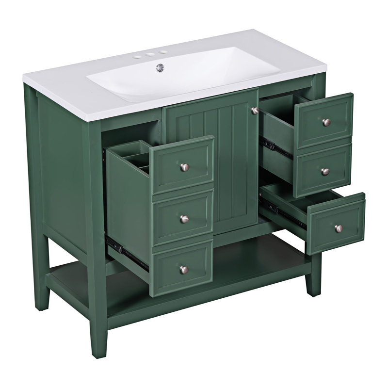 Rigden 36''Bathroom Vanity with Ceramic Top, One Cabinet and Three Drawers, Green