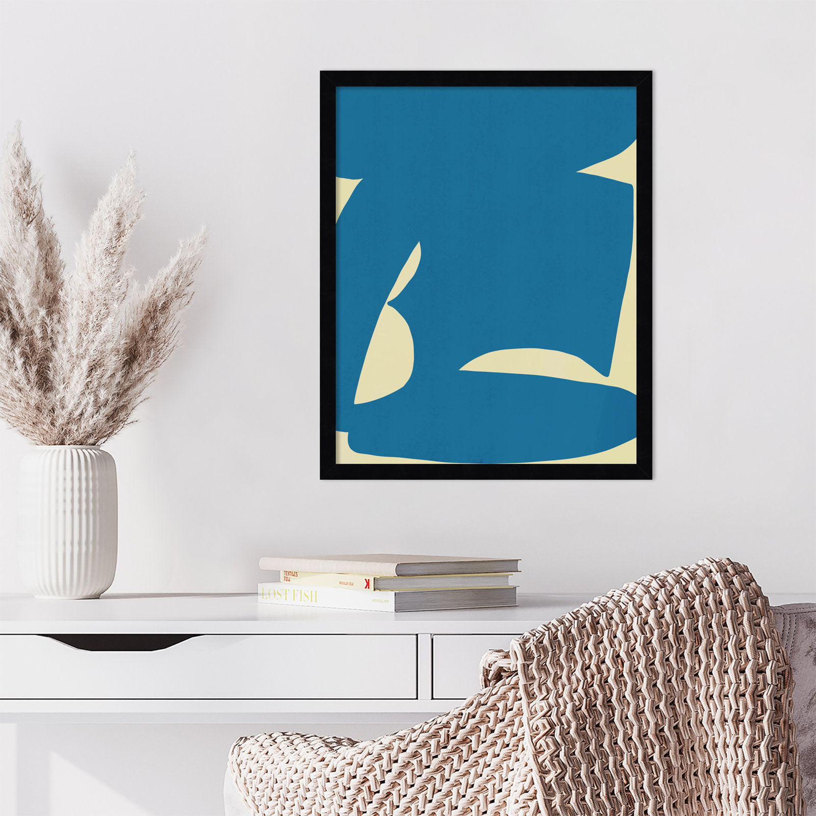 B Cut Out in Blue Print by Little Dean, Black, 21" H x 17" W