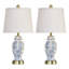 Ensemble de lampes en pot 22 po en porcelaine blanche et bleu avec base en laiton (ensemble de 2)