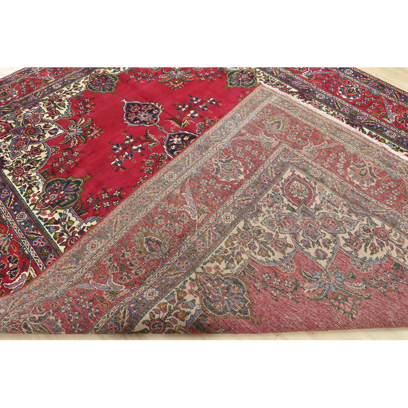 Tapis rouge en laine des années 1970 unique 10 pi 2 po x 13 pi 3 po Eraj