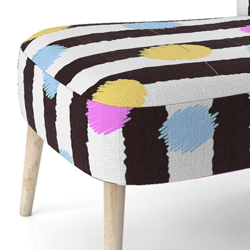 Pink And Blue Circle Dots - Velvet Upholstered Patterned Accent Side Chair
