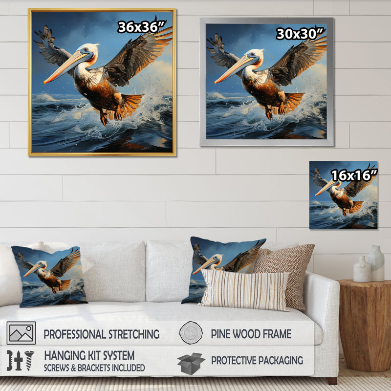 «Grey Pelican Portrait Vibrant I», reproduction sur toile, H 24 po x l 24 po, Toile tendue