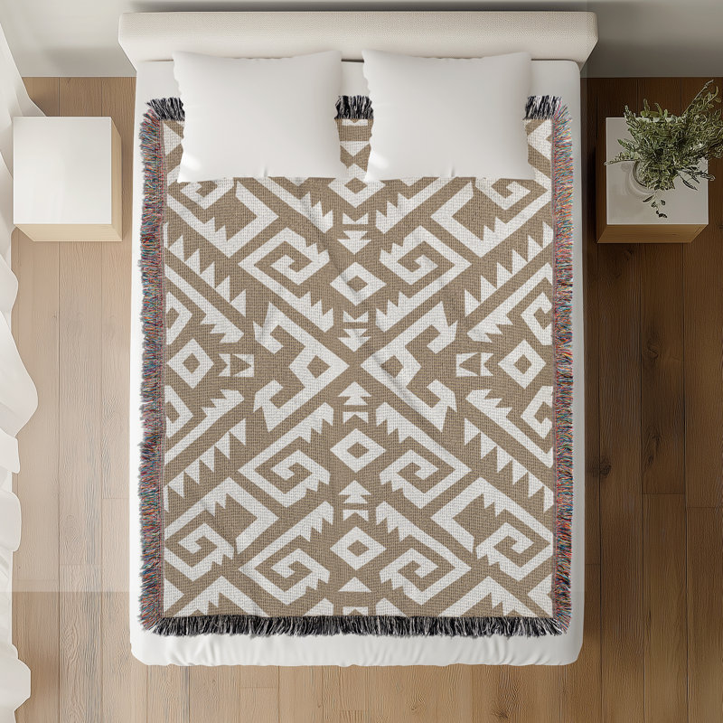 Jeté en mélange de coton Chitto South Western, Beige / blanc cassé, L 70 po x l 50 po