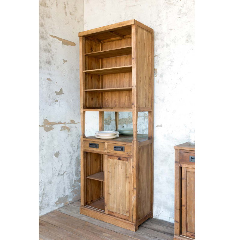 Rustic Tall Wood Kitchen Pantry with Mirrored Back