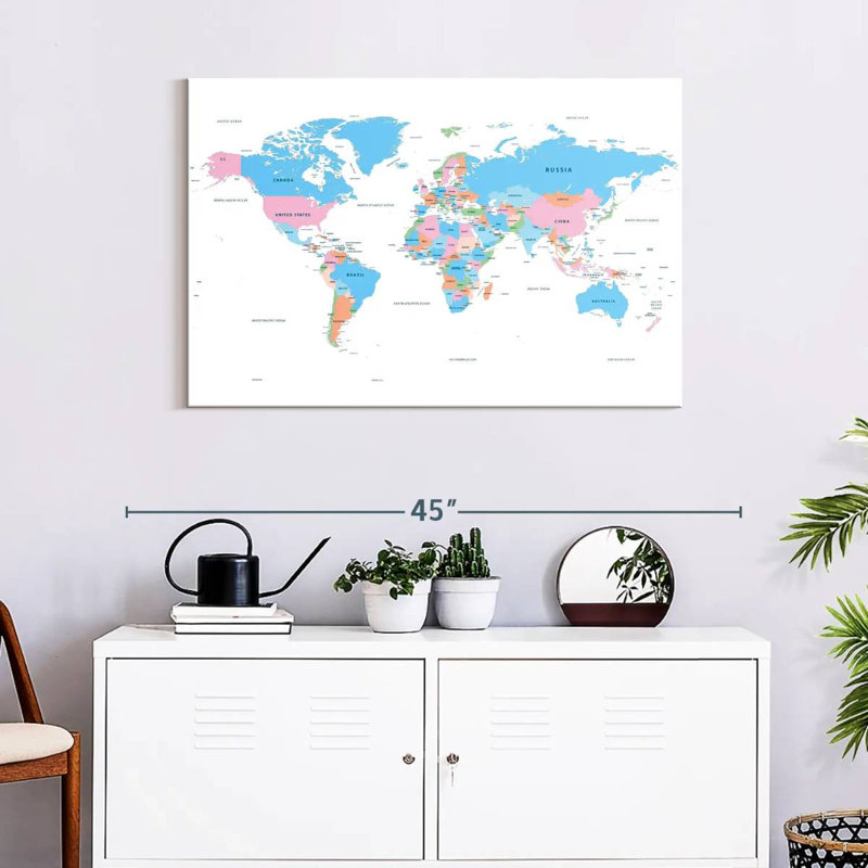 Keiri Pastel Countries World Map, 24" H x 36" W