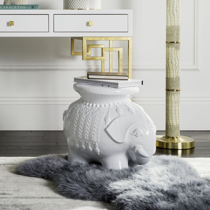 Boston Ceramic Accent Stool, White