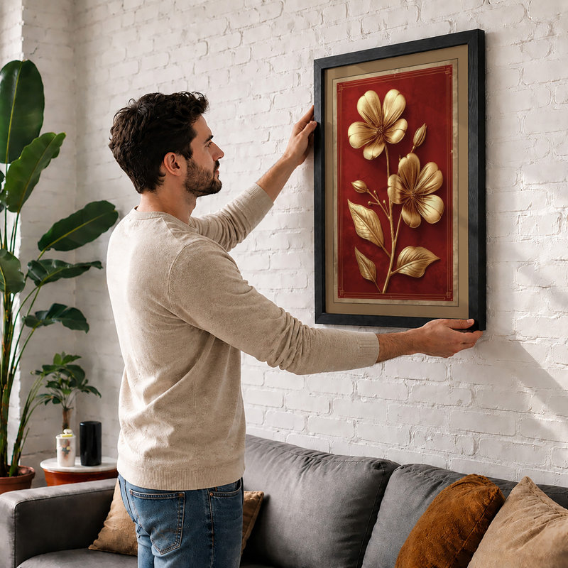 Golden Botanica Botanical - Framed Print, A2 - 59.4 x 42.0 cm, Walnut