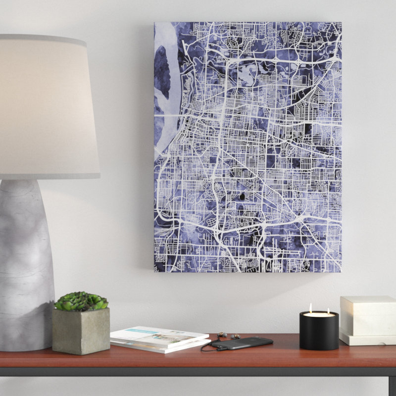 « memphis tennessee city map blue », impression sur toile tendue, H 32 po x l 24 po x P 2 po