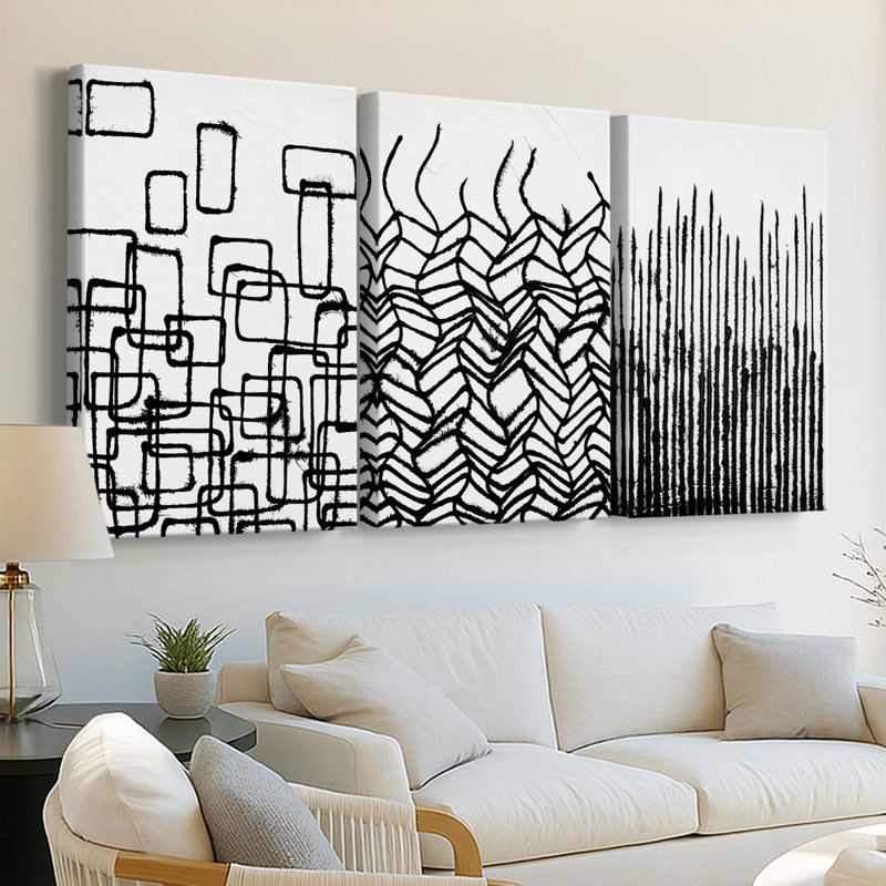 Linear Effervescence I - Toile tendue sur mesure avec châssis - 3 pièces, H 36 po x l 72 po