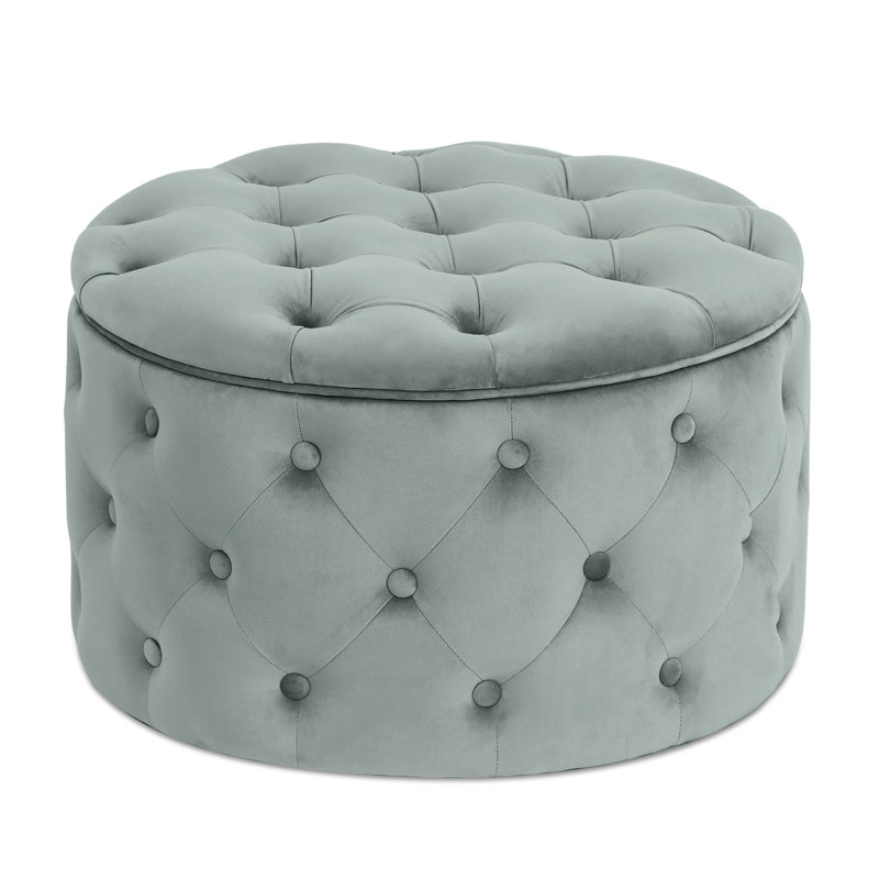 Gray Velvet Tufted Round Storage Ottoman