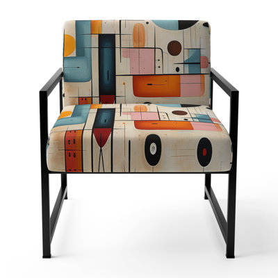 Pink Blue Mid Century Whimsical Wonders III - Upholstered Mid-Century Modern Arm Chair, Midcentury Abstract Accent Chair