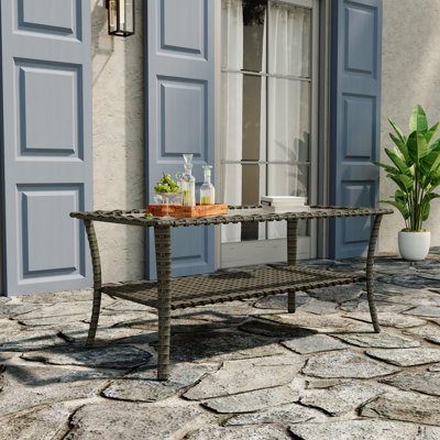 Rectangular Glass Outdoor with Umbrella Hole Coffee Table - 100.1 cm W 55.1 cm D