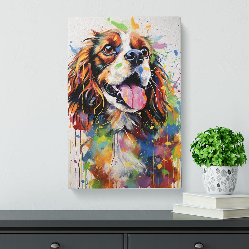 Cavalier King Charles Spaniel Action Painting - Wrapped Canvas Print, 50cm H x 35cm W x 3cm D