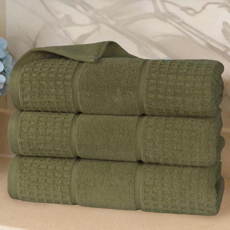  Zero-Twist Cotton Bath Towel Set - Honeycomb Waffle Texture - Quick-Dry, Forest Green