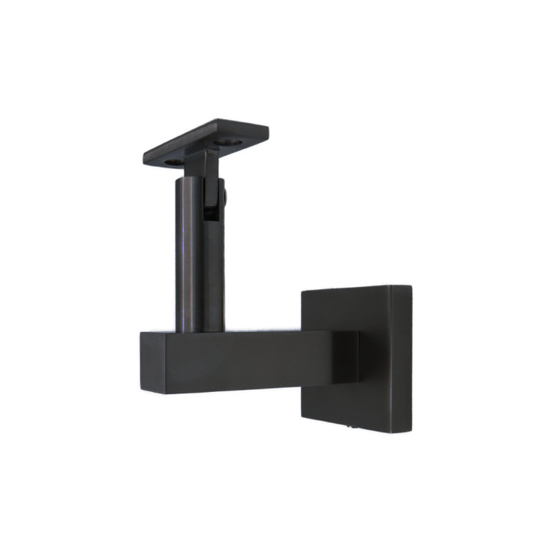 Concrete Mount Handrail Bracket with Square Rose and Flat Plate, Matte Black/Satin Black