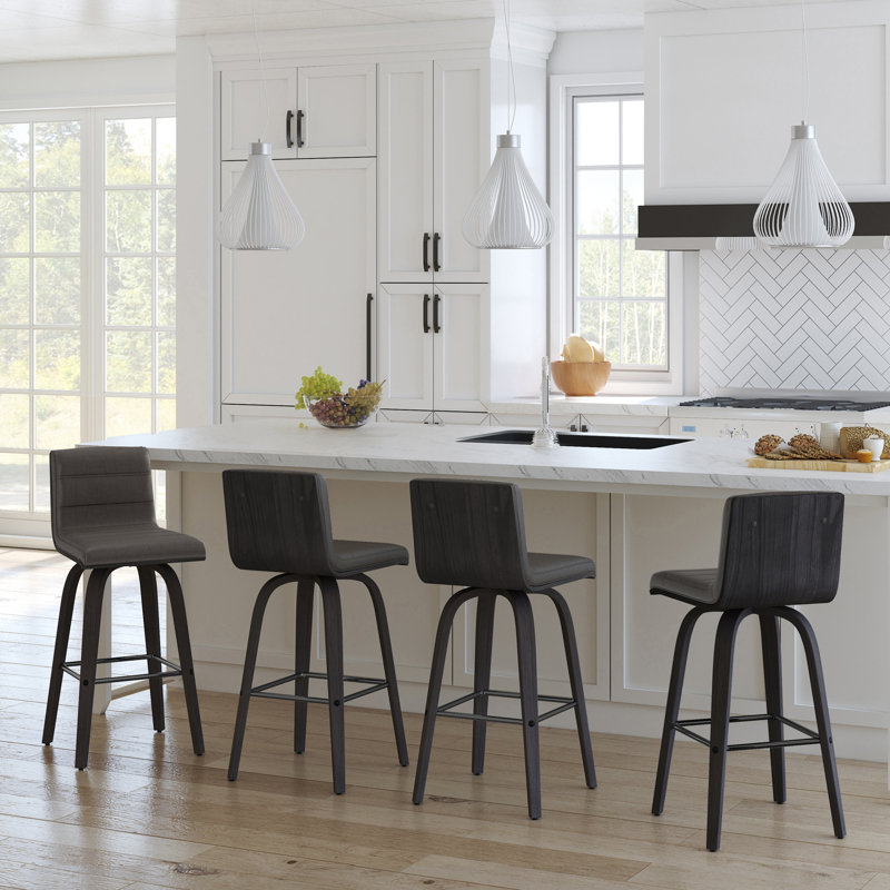 Aluin Mid-century Modern Swivel Counter or Bar Height Bar Stool in Faux Leather and Wood, Black, 76.2cm, Grey