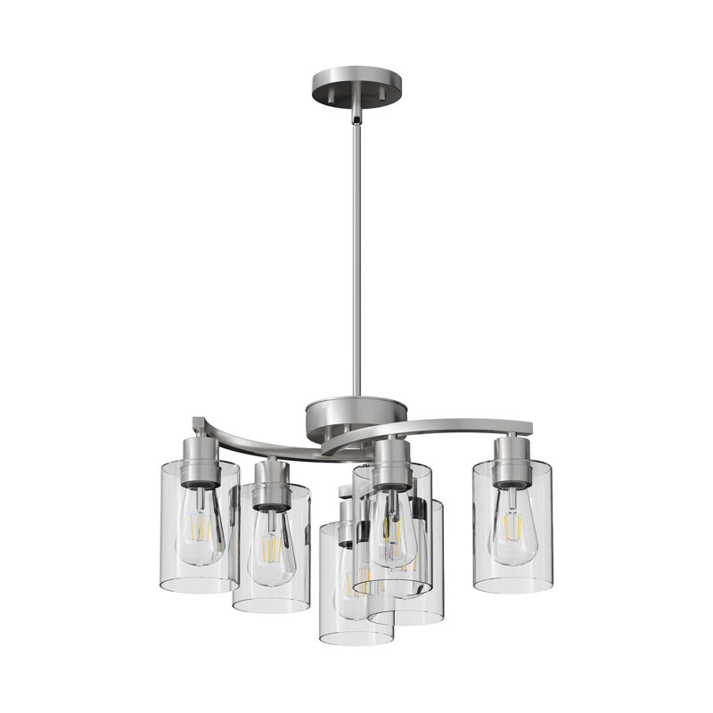 Lustre moderne 6 lumières à abat-jour, 6, H 10 po x l 22 po x P 22 po, Nickel