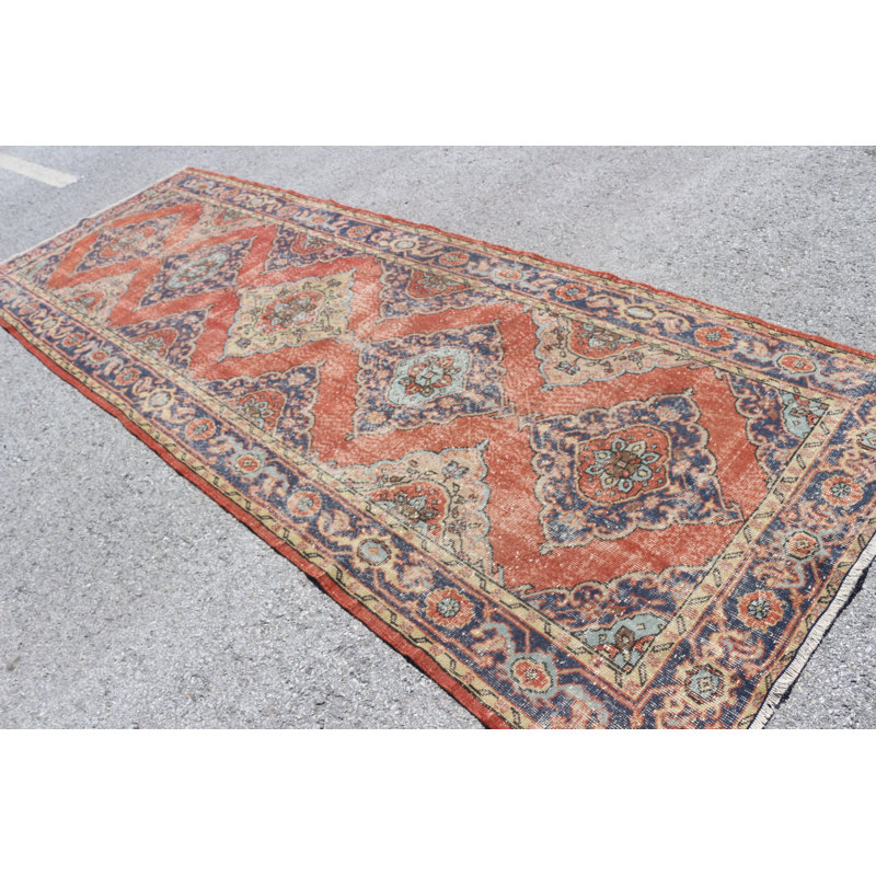 Tapis de couloir turc Oushak tissé à la main en orange pour couloir et escalier