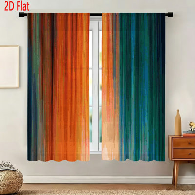 2 Piece Window Curtain Set Abstract Vertical Striped Pattern Modern Colorful Window Drapes For Bedroom Living Room Decorative Soft Fabric Panels Home Decor