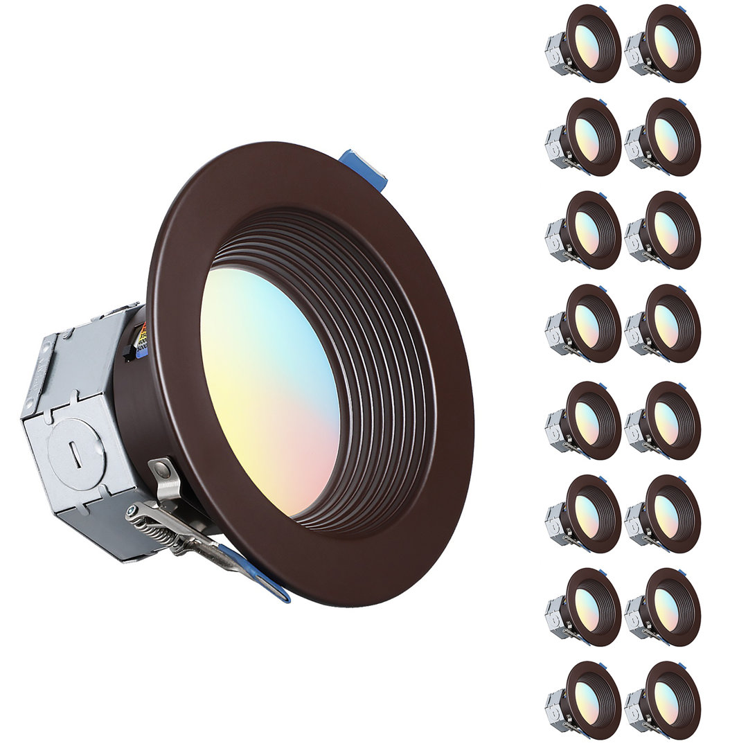 4" 5CCT LED Canless Recessed Light with J-Box, Color Temperature Selectable Deep Baffle Trim (Set of 16) TORCHSTAR