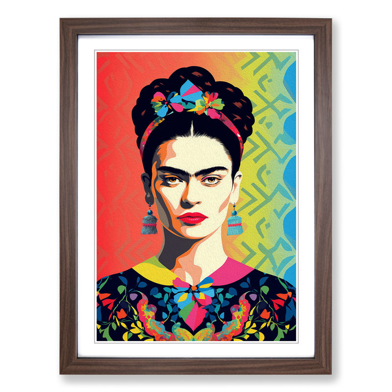 Frida Kahlo Op - Single Picture Frame Print on Wood, Walnut Framed, 64cm H x 46cm W