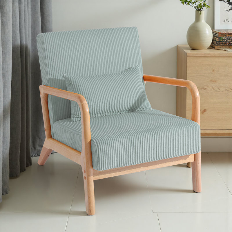 Chaise d'appoint rembourrée en velours côtelé bleu clair Jyrin, Velours côtelé bleu clair, Bois naturel