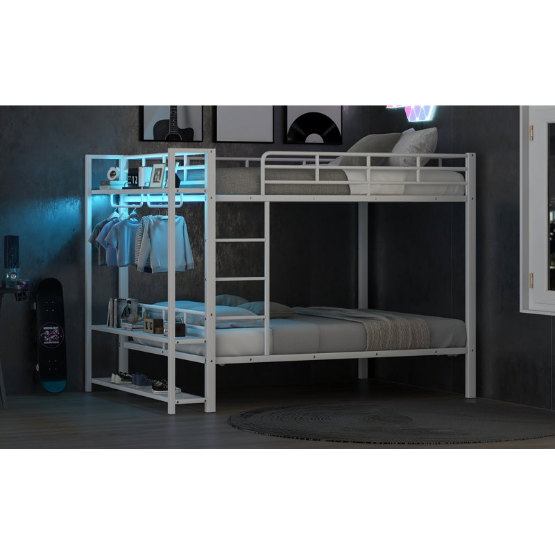 Lits simples escamotables doubles avec armoires et tablettes, gris