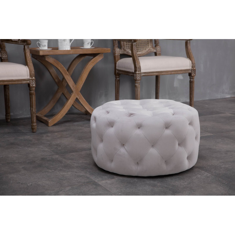 Horncastle Velvet Ottoman, Light Gray