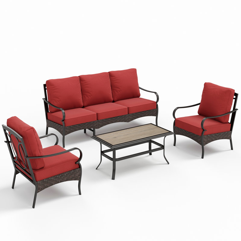 Outdoor Patio Conversation Set With Cushions, Red
