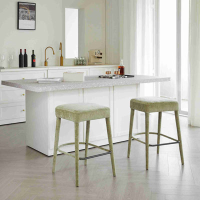 (ENSEMBLE DE 2) Tabouret de bar rembourré en tissu sans dossier