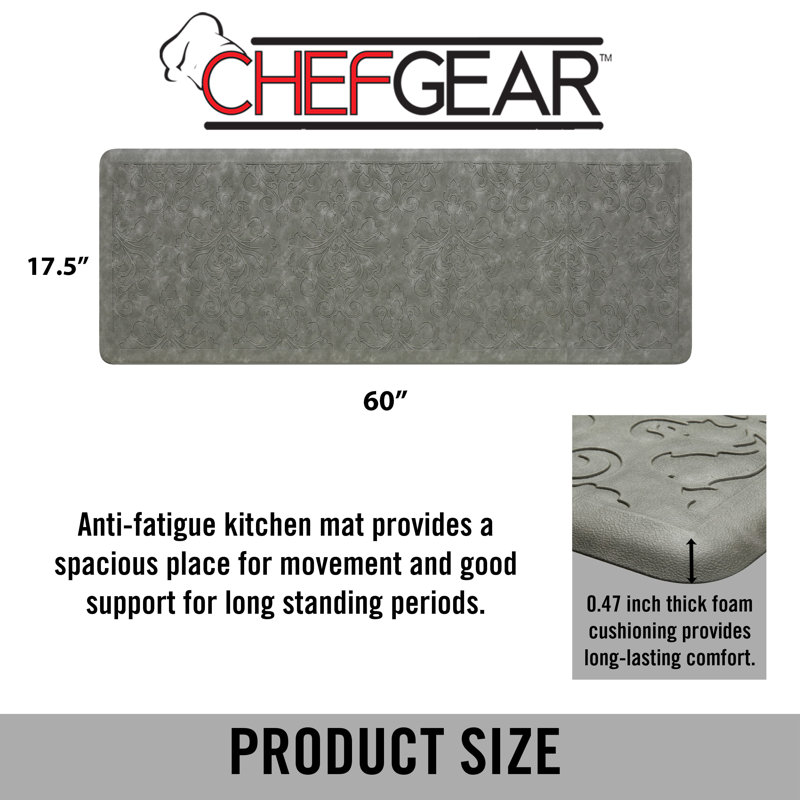 Gray Faux Leather Anti-Fatigue Kitchen Mat 17.5" x 48"