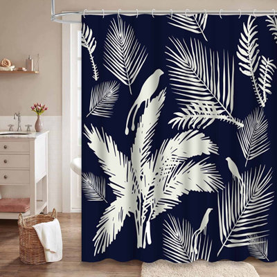 Rideau de douche imperméable à motif floral à motif de palmiers tropicaux abstraits avec 12 crochets