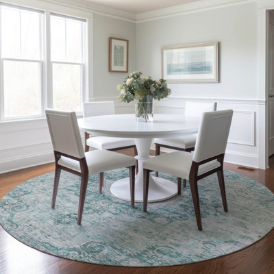 Machine Washable Indoor/Outdoor Claudian ACN1238 Teal Rug