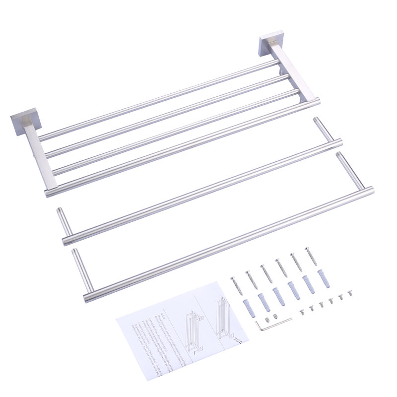 Brushed Nickel Wall Mounted Towel Rack with Hooks