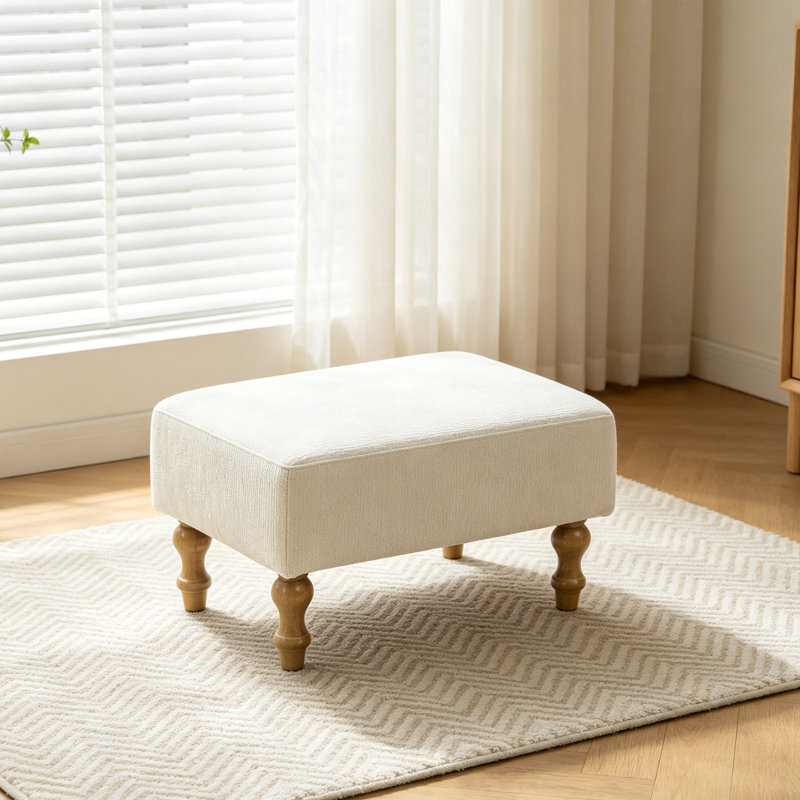 Upholstered Chenille Footstool, Beige