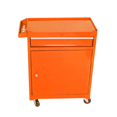 11.29 In. Width Tool Chest With Hanging Panel & Multifunctional Handles - Orange Metal Storage Lockable Wheels Detachable Top Workshop
