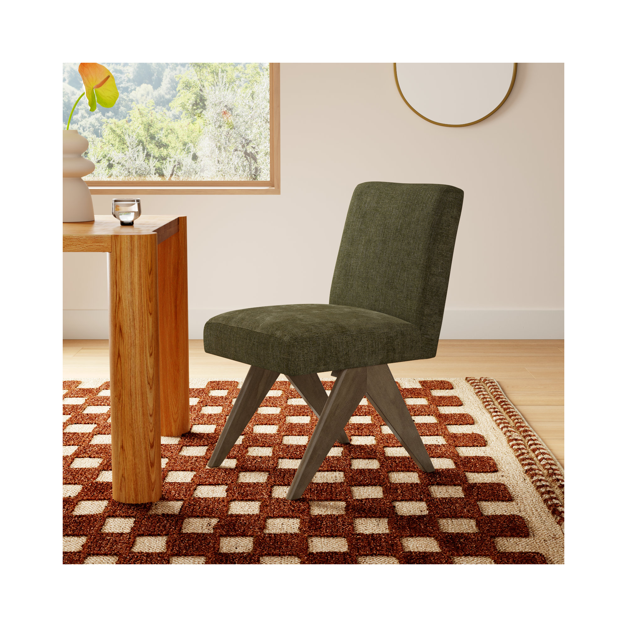 Brittnie Mid Century Modern Dining Chair, Olive Green