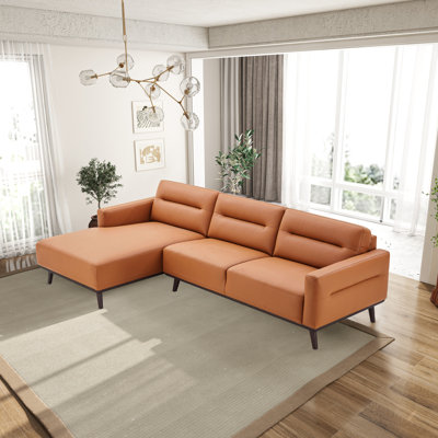Neithen 109.5"" Wide Mid Century Modern L-Shaped Vegan Leather Sofa & Chaise -  George Oliver, 4D4E6D25ABA64D54950984A9505E0ED5