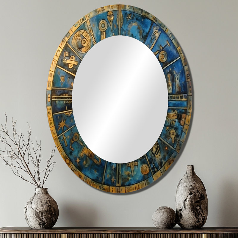 The Great Mystery Vintage Mandala Illustration - Large Oval Wall Mirror On Metal, 40" x 30"