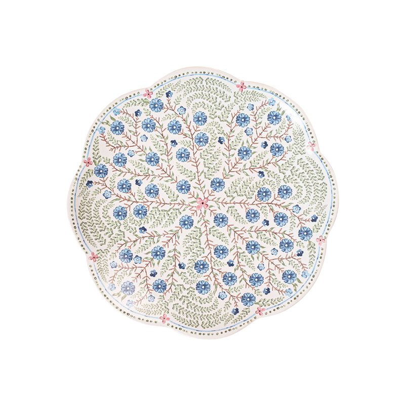 Handcrafted Blue and Pink Ceramic Scalloped Salad Plate