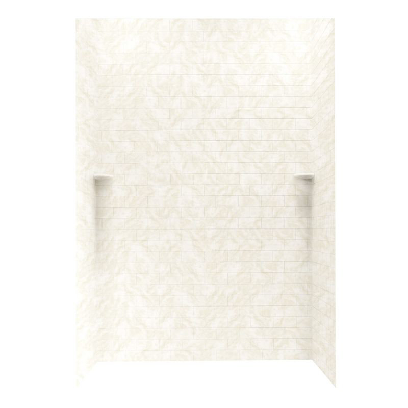 Solid Surface Three Panel Shower Wall, Cloud White, 72" H x 62" W x 36" D